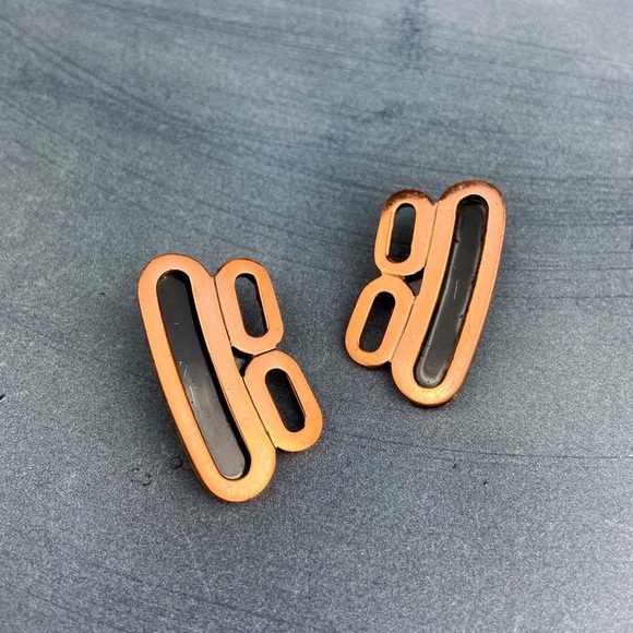 VINTAGE 60s Renoir Copper Earrings Abstract Art Jewelry Retro Mid Century - Picture 1 of 6